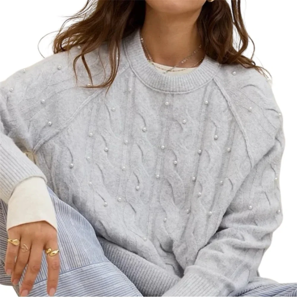 Aerie Unreal Cable Pearl Crew Sweater – Size XXS (Very Oversized)